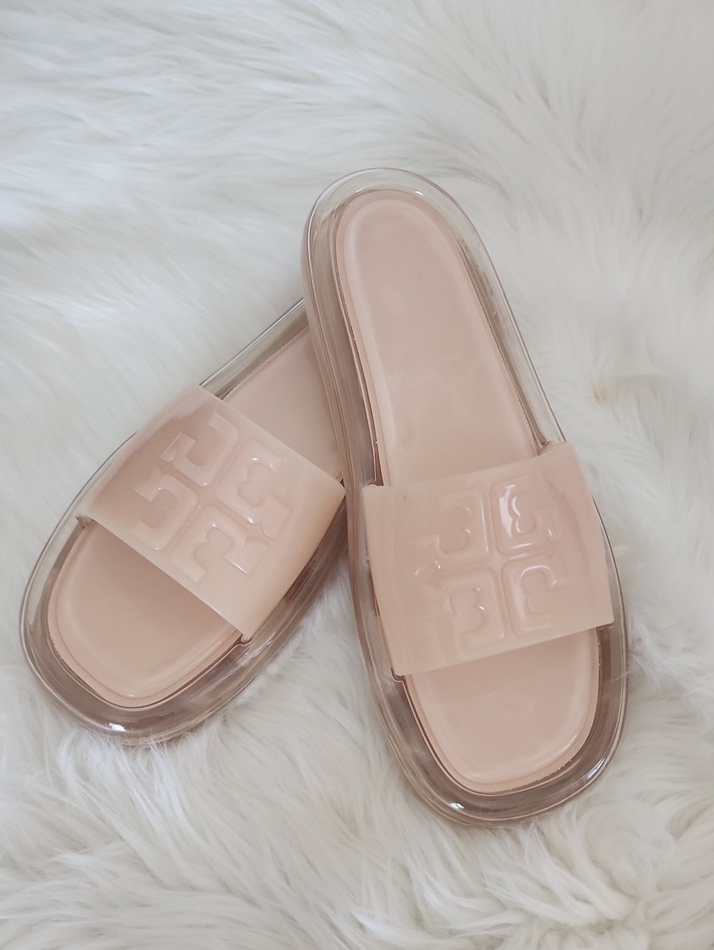 Tory Burch Nude Blush Embossed Patent Bubble Slide Sandals